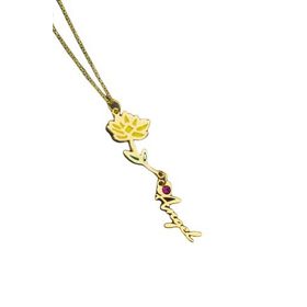 Papatya Silver 925 Ayar Gümüş Gold Kaplama Özel Tasarım Kalp Doğum Taşlı Mineli Temmuz Ayı Çiçeği Isim Kolye