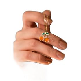 Papatya Silver 925 Ayar Gümüş Gold Kaplama Özel Tasarım Turuncu Kiraz Kolye