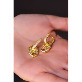 Papatya Silver 925 Ayar Gümüş Gold Kaplama Puantiyeli Mineli , Zirkon TaşlI Dikdörtgen Halka Küpe