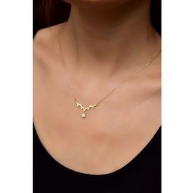 Papatya Silver 925 Ayar Gümüş Gold Kaplama Sarmaşık Dallı Beyaz Doğum Taşlı Kolye