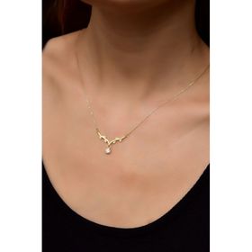 Papatya Silver 925 Ayar Gümüş Gold Kaplama Sarmaşık Dallı Beyaz Doğum Taşlı Kolye