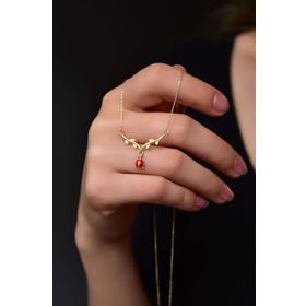 Papatya Silver 925 Ayar Gümüş Gold Kaplama Sarmaşık Dallı Mineli Uğur Böceği Kolye