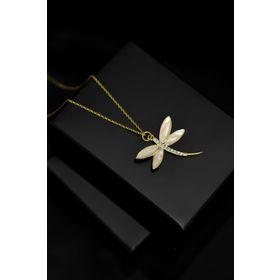Papatya Silver 925 Ayar Gümüş Gold Kaplama Sedef Zirkon Taşlı Yusufçuk Kolye