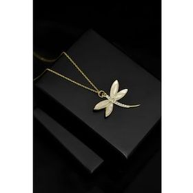 Papatya Silver 925 Ayar Gümüş Gold Kaplama Sedef Zirkon Taşlı Yusufçuk Kolye