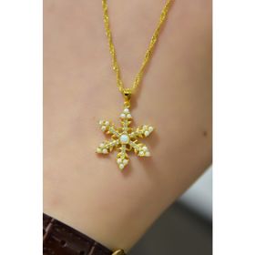 Papatya Silver 925 Ayar Gümüş Gold Kaplama Singapur Zincir Opal Kar Tanesi Kadın Kolye