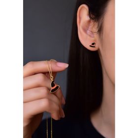 Papatya Silver 925 Ayar Gümüş Gold Kaplama Siyah Mineli Cadılar Bayramı Cadı Şapkası Küpe ve Kolye Set
