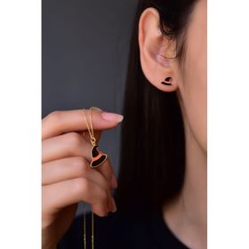 Papatya Silver 925 Ayar Gümüş Gold Kaplama Siyah Mineli Cadılar Bayramı Cadı Şapkası Küpe ve Kolye Set