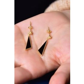 Papatya Silver 925 Ayar Gümüş Gold Kaplama Siyah Mineli Geometrik Şekilli Küpe