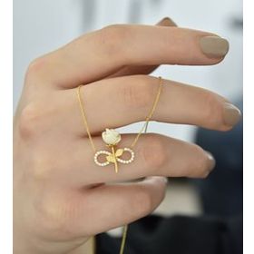 Papatya Silver 925 Ayar Gümüş Gold Kaplama Sonsuzluk Beyaz Gül Kolye