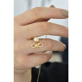 Papatya Silver 925 Ayar Gümüş Gold Kaplama Sonsuzluk Beyaz Gül Kolye