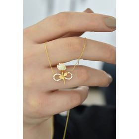 Papatya Silver 925 Ayar Gümüş Gold Kaplama Sonsuzluk Beyaz Gül Kolye