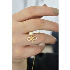 Papatya Silver 925 Ayar Gümüş Gold Kaplama Sonsuzluk Beyaz Gül Kolye