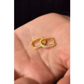 Papatya Silver 925 Ayar Gümüş Gold Kaplama Tamtur Zirkon Taşlı Dikdörtgen Halka Küpe