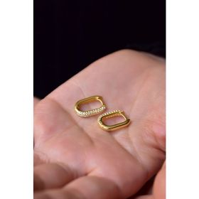 Papatya Silver 925 Ayar Gümüş Gold Kaplama Tamtur Zirkon Taşlı Dikdörtgen Halka Küpe