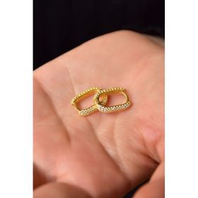 Papatya Silver 925 Ayar Gümüş Gold Kaplama Tamtur Zirkon Taşlı Dikdörtgen Halka Küpe