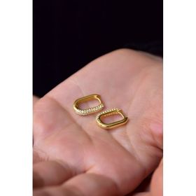 Papatya Silver 925 Ayar Gümüş Gold Kaplama Tamtur Zirkon Taşlı Dikdörtgen Halka Küpe