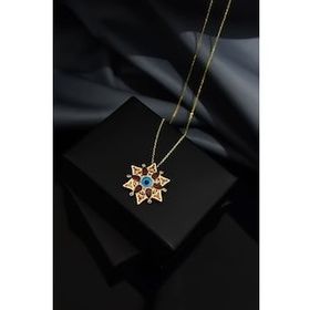 Papatya Silver 925 Ayar Gümüş Gold Kaplama Tasarım Cam Gözlü Kamelya Çiçeği Kolye