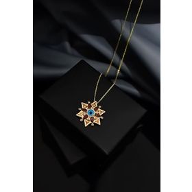 Papatya Silver 925 Ayar Gümüş Gold Kaplama Tasarım Cam Gözlü Kamelya Çiçeği Kolye