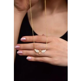 Papatya Silver 925 Ayar Gümüş Gold Kaplama Tek Taş Kanat Kolye