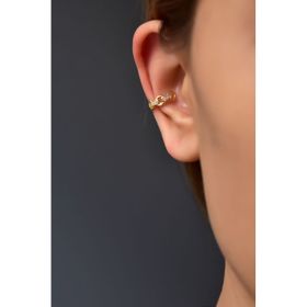 Papatya Silver 925 Ayar Gümüş Gold Kaplama Tekli Zirkon Taşlı Zincir Halka Kıkırdak Küpe