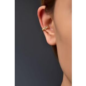Papatya Silver 925 Ayar Gümüş Gold Kaplama Tekli Zirkon Taşlı Zincir Halka Kıkırdak Küpe