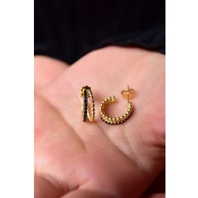 Papatya Silver 925 Ayar Gümüş Gold Kaplama Top Motifli Zirkon Taşlı Tamtur Halka Küpe