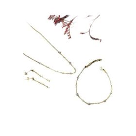 Papatya Silver 925 Ayar Gümüş Gold Kaplama Top Zincir Sallantılı Nazar Göz Kolye, Bileklik ve Küpe Set