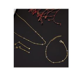 Papatya Silver 925 Ayar Gümüş Gold Kaplama Top Zincir Sallantılı Nazar Göz Kolye, Bileklik ve Küpe Set