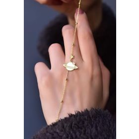 Papatya Silver 925 Ayar Gümüş Gold Kaplama Top Zincirli, Beyaz Mineli Gezegen Bileklik