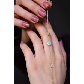 Papatya Silver 925 Ayar Gümüş Gold Kaplama Top Zincirli, Firuze Zirkon Taşlı Minimal Nazar Bileklik
