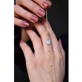Papatya Silver 925 Ayar Gümüş Gold Kaplama Top Zincirli, Firuze Zirkon Taşlı Minimal Nazar Bileklik
