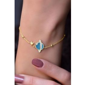 Papatya Silver 925 Ayar Gümüş Gold Kaplama Top Zincirli Mineli Gezegen Bileklik