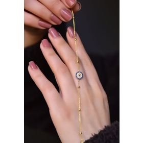 Papatya Silver 925 Ayar Gümüş Gold Kaplama Top Zincirli, Zirkon Taşlı Minimal Nazar Bileklik