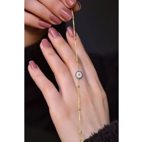Papatya Silver 925 Ayar Gümüş Gold Kaplama Top Zincirli, Zirkon Taşlı Minimal Nazar Bileklik