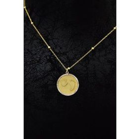 Papatya Silver 925 Ayar Gümüş Gold Kaplama Toplu Zincir Kalemli El Ayak İzi Motifli Plaka Kolye
