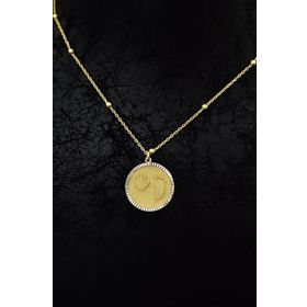 Papatya Silver 925 Ayar Gümüş Gold Kaplama Toplu Zincir Kalemli El Ayak İzi Motifli Plaka Kolye