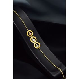 Papatya Silver 925 Ayar Gümüş Gold Kaplama Üç Çember Dorikalı, Incili Bileklik