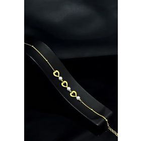 Papatya Silver 925 Ayar Gümüş Gold Kaplama Üç Kalpli Incili Bileklik