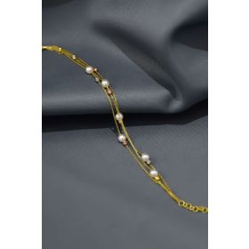 Papatya Silver 925 Ayar Gümüş Gold Kaplama Üç Renk Dorika Toplu İncili Strest Atma Bileklik