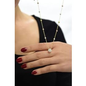 Papatya Silver 925 Ayar Gümüş Gold Kaplama Üç Renk Dorika Toplu Zirkon Tektaş Kolye