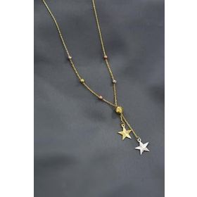 Papatya Silver 925 Ayar Gümüş Gold Kaplama Üç Renkli Dorika Toplu Kayan Kristal Yıldız Kolye