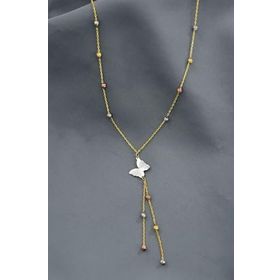 Papatya Silver 925 Ayar Gümüş Gold Kaplama Üç Renkli Dorika Toplu Kristal Kelebek Kolye