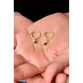 Papatya Silver 925 Ayar Gümüş Gold Kaplama Yeşil Baget Taşlı Halka Küpe