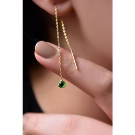 Papatya Silver 925 Ayar Gümüş Gold Kaplama Yeşil Cam Göz Zincir Küpe