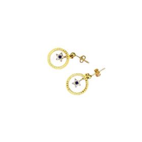 Papatya Silver 925 Ayar Gümüş Gold Kaplama Yıldız Çember Mini Lacivert Taşlı Çiçek Sallantılı Küpe