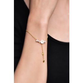Papatya Silver 925 Ayar Gümüş Gold Kaplama Zincir Sallantılı Beyaz Taşlı Sedef Manolya Çiçeği Bileklik