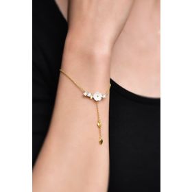 Papatya Silver 925 Ayar Gümüş Gold Kaplama Zincir Sallantılı Beyaz Taşlı Sedef Manolya Çiçeği Bileklik
