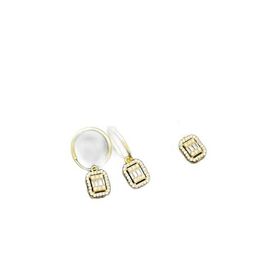Papatya Silver 925 Ayar Gümüş Gold Kaplama Zirkon Kare Baget Taş Halka Küpe ve Tepelikli Baget Kare Taş Kolye Set