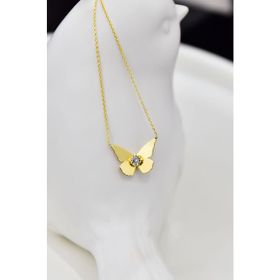 Papatya Silver 925 Ayar Gümüş Gold Kaplama Zirkon Taşlı Desenli Kelebek Kolye