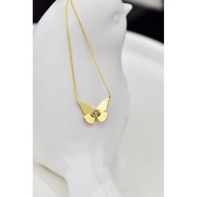 Papatya Silver 925 Ayar Gümüş Gold Kaplama Zirkon Taşlı Desenli Kelebek Kolye